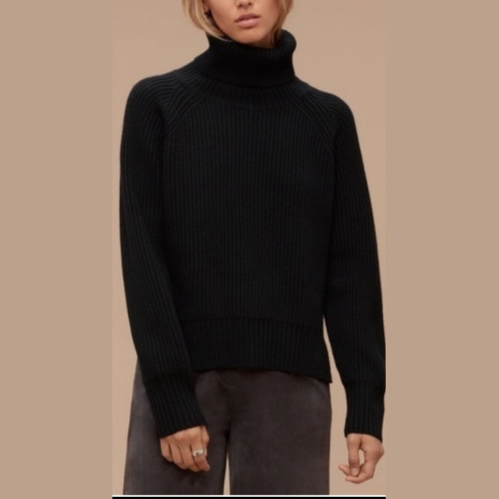 Wilfred Free Lin Women's XXS Gray Black Knitted Turtleneck Sweater Wool Crop